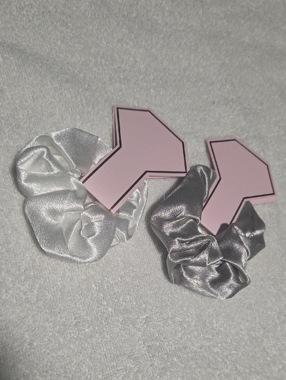 Satin Hair Scrunchie Set - White & Silver
